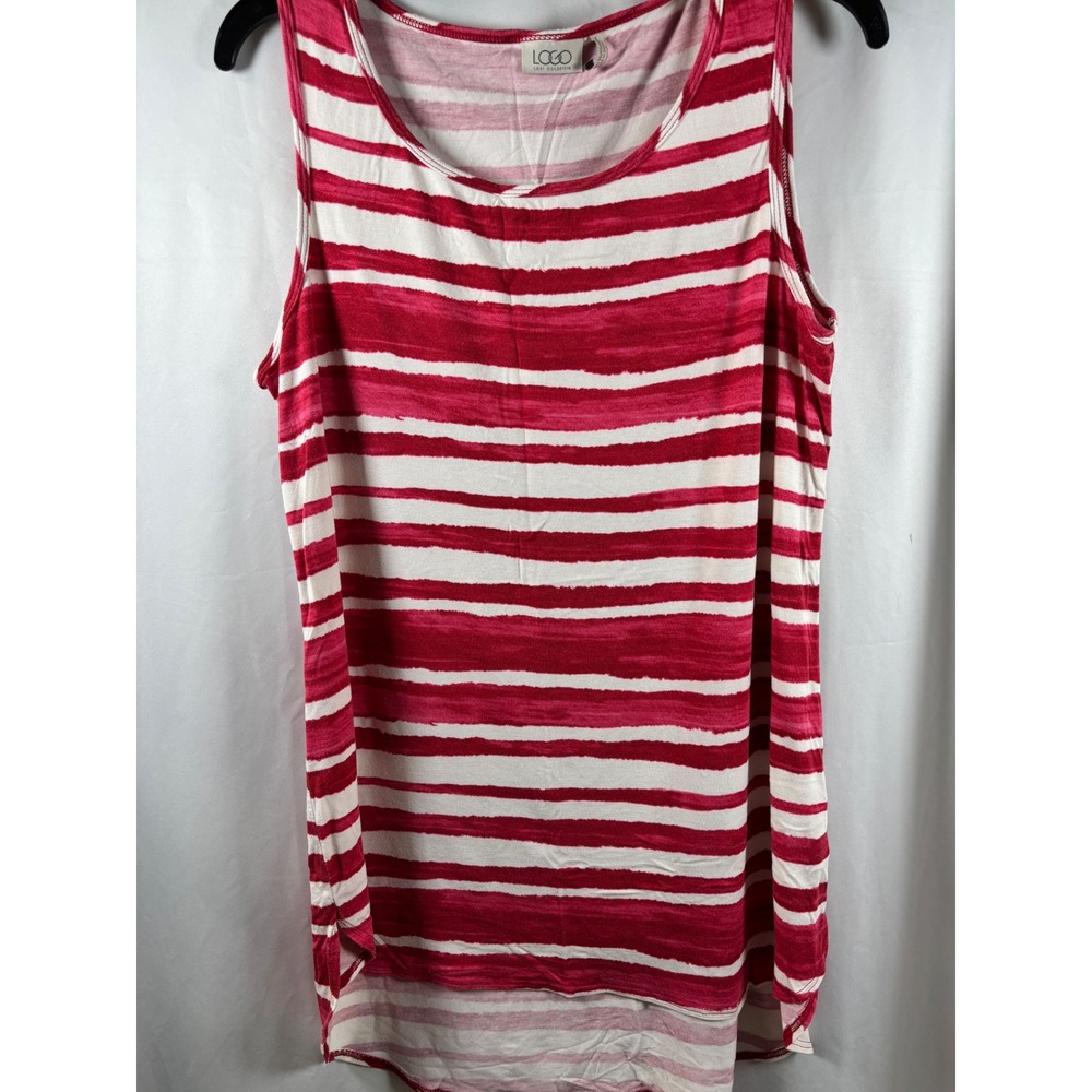 LOGO Lori Goldstein Womens Red White Striped High Low‎ Tank Top Tunic Size L